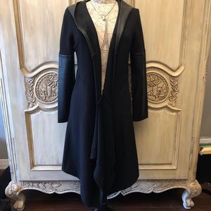 Black Jacket with Faux Leather Hood + Sleeves